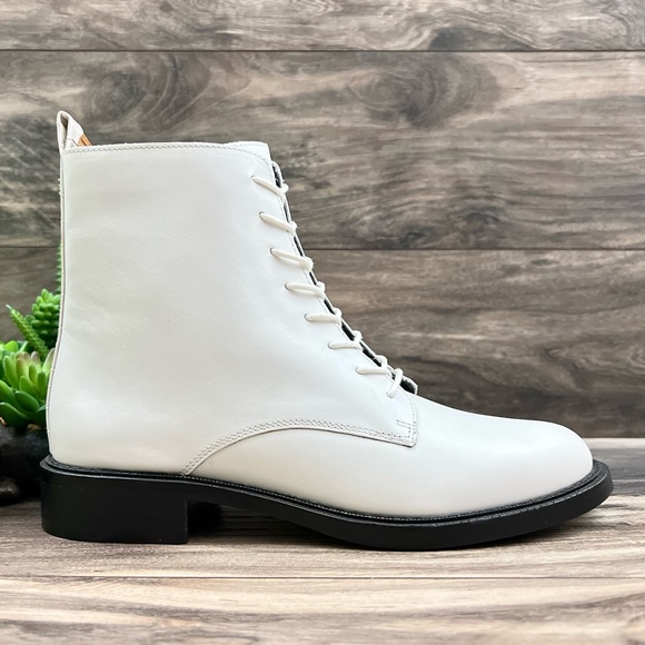 NIB Sam Edelman Nina Lace Up Ankle Combat Boots Bootie White Leather - Picture 7 of 14
